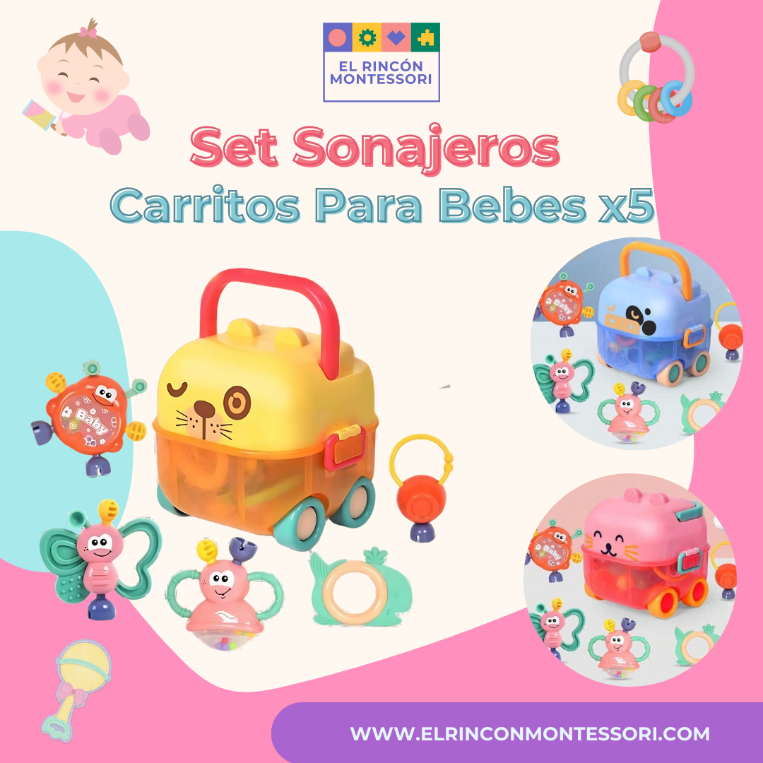 Set Sonajeros Carritos Para Bebes x5